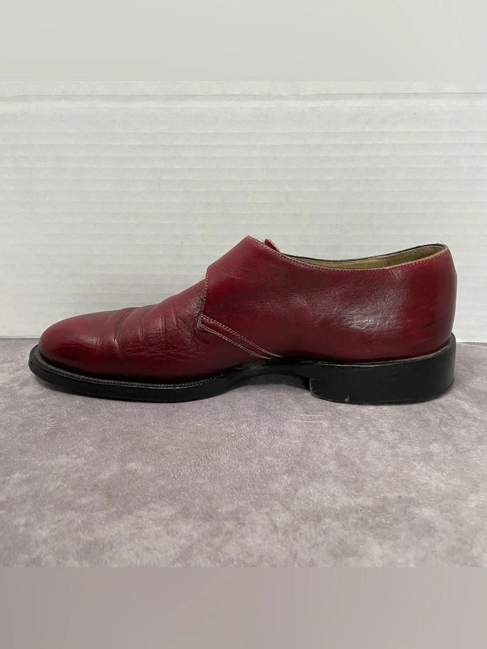 Brass Boot Dress Shoes Mens 8.5 M Burgundy Single Monk Strap Wingtip Shoes